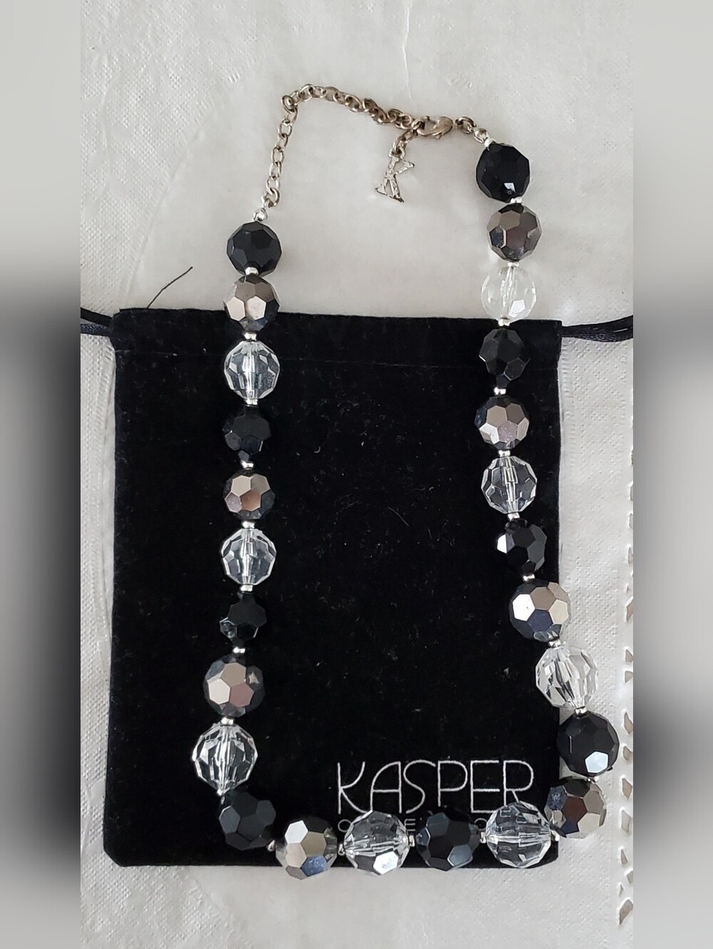 Kasper Black, Gray and Clear Faceted Bead Statement Necklace